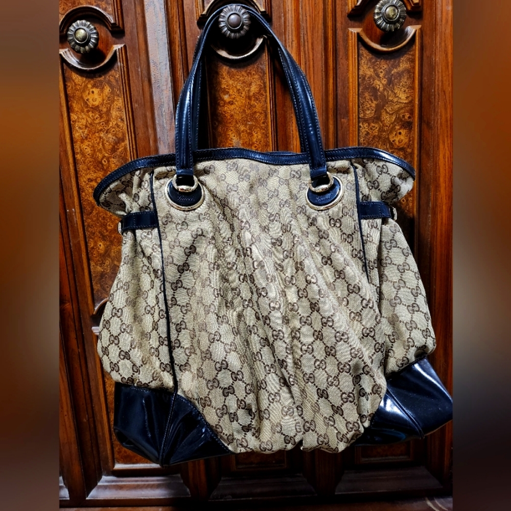 Authentic Gucci monogram canvas full moon large tote bag